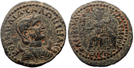 Phrygia, Temenothyrae AE (Bronze, 11.00g, 30mm) Valerian and Gallienus for Salonina (Augusta, 254-268) Magistrate: Kleoboulos (first archon) 
Obv: ΚΟΡ...