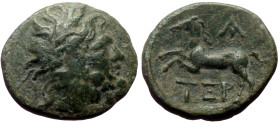 Pisidia, Termessos AE (Bronze, 4.52g, 19mm) 1st century BC. Dated CY 1 (72/1 BC). 
Obv: Laureate head of Zeus right 
Rev: TEP, Horse galloping left; A...