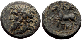 Pisidia, Termessos AE (Bronze, 4.19g, 18mm) 1st century BC. Dated CY 25 (47/6 BC). 
Obv: Laureate head of Zeus left 
Rev: TEP, Horse galloping left; K...
