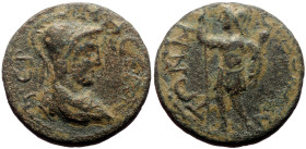 Pisidia, Termessus Major AE (Bronze, 10.77g, 23mm) unknown reign 
Obv: ΤΕΡΜΗϹ(Ϲ)ΕΩΝ; helmeted bust of Solymos, right, seen from front
Rev: ΤΩΝ ΜΕΙΖΟΝΩ...