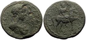 *Just few specimens recorded by acsearch*
Pamphylia, Sillyum AE (Bronze, 20.90g, 34mm) Commodus (177-192)
Obv: Laureate and draped bust right, weari...