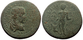 Cilicia, Tarsus AE (Bronze, 24.80g, 34mm) Maximinus I (235-238) 
Obv: Radiate, draped, and cuirassed bust right 
Rev: Apollo Lykeios standing facing o...