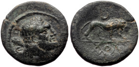 *Just 10 specimens recorded by RPC*
Galatia, Kingdom of Galatia AE (Bronze, 8.96g, 25mm) Issue: Series II: monogram
Obv: Ε Ϲ; head of Heracles with ...
