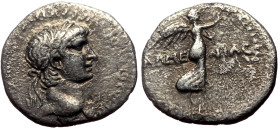 Cappadocia, Caesaraea-Eusebia Nero (54-68) AR Hemidrachm (Silver, 14mm, 1.48g) ca 58-60. 
Obv: NERO CLAVD DIVI CLAVD F CAESAR AVG GERMANI, Laureate he...