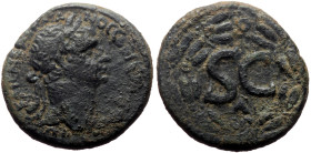 Syria, Antioch AE (Bronze, 14.67g, 27mm) Trajan (98-117) Issue: S C bronze coinage
Obv: ΑΥΤΟΚΡ ΚΑΙϹ ΝΕΡ ΤΡΑΙΑΝΟϹ ϹΕΒ ΓΕΡΜ ΔΑΚ; laureate head of Trajan...