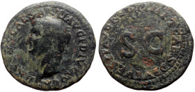Tiberius (14-37) AE As (Bronze, 8.62g, 26mm) Restitution under Domitian, Rome, 80-1. 
Obv: Bare head l. 
Rev: SC in field. 
Ref: RIC II 826 (Domitian)...