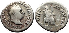 Vitellius (68-69) AE Denarius (Silver, 2.81g, 19mm) Rome, 69. 
Obv: A VITELLIVS GERM IMP AVG TR P, laureate head of Vitellius right. 
Rev: PONT MAXIM,...