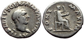 Vitellius (68-69) AE Denarius (Silver, 3.17g, 18mm) Rome, 69. 
Obv: A VITELLIVS GERM IMP AVG TR P, laureate head of Vitellius right. 
Rev: PONT MAXIM,...