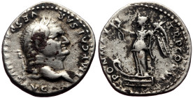 Vespasian (69-79) AR Denarius (Silver, 3.25g,19mm) Rome, 75.
Obv: IMP CAESAR - VESPASIANVS AVG, Laureate head right
Rev: PON MAX - TRP COS VI, Victo...