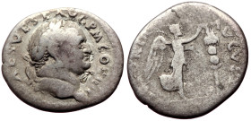 Vespasian (69-79) AR Denarius (Silver, 2.13g, 19mm) Rome "Judaea Capta" issue.
Obv: IMP CAES VESP AVG P M COS IIII, Laureate head right.
Rev: VICTOR...