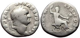 Vespasian (69-79) AR Denarius, Rome, 73 
Obv: IMP CAES VESP - AVG CENS, laureate head r., 
Rev: PONTIF - MAXIM, Vespasian seated r., holding sceptre a...