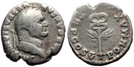 Vespasian (69-79) AR Denarius (Silver, 3.12g, 19mm) Rome, 74
Obv: IMP CAESAR – VESPASIANVS AVG, Laureate head r. 
Rev: PONT MAX – TR P COS V, Winged c...