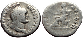 Vespasian (69-79) AR Denarius (Silver, 3.20g, 19mm) Rome, 75 
Obv: IMP CAESAR - VESPASIANVS AVG, Head laureate right. 
Rev: PON MAX - TR P COS VI, Pax...