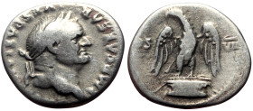 Vespasian (69-79) AR Denarius 9Silver, 3.24g, 18mm) Rome, 76. 
Obv: IMP CAESAR VESPASIANVS AVG, laureate head facing right. 
Rev: COS VII, eagle stand...