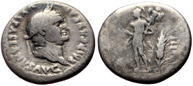 Vespasian (69-79) AR Denarius (Silver, 2.64g, 17mm) Rome.
Obv: IMP CAESAR VESPASIANVS AVG, Laureate head right.
Rev: COS VIII, Mars standing left, hol...