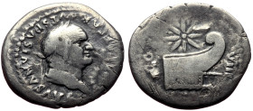 Vespasian (69-79) AR denarius (Silver, 2.81g, 19mm) Rome, 77-80. 
Obv: IMP CAESAR VESPASIANVS AVG, laureate head to right 
Rev: COS-VIII, ornate prow ...