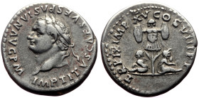 Titus (79-81) AR Denarius (Silver, 3.37g, 19mm) Rome, 80 
Obv: Obv: IMP TITVS CAES VESPASIAN AVG P M Head laureate right. 
Rev: TR P IX IMP XV COS VII...