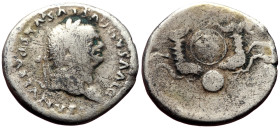 Divus Vespasian (Died, 79) AR Denarius (Silver, 2.48g, 17mm) Struck under Titus. Rome, 80-81. 
Obv: DIVVS AVGVSTVS VESPASIANVS, laureate bust right 
R...