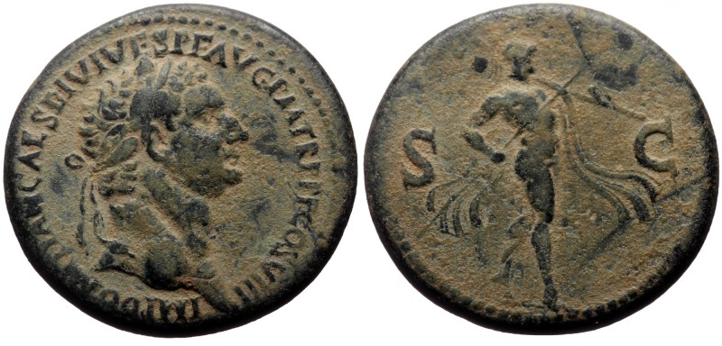 Domitian (81-96) AE Sestertius (Bronze, 26.14g, 35mm) Lugdunum, 82
Obv: IMP DOM...