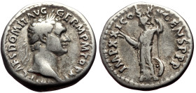 Domitian (81-96) AR Denarius (Silver, 3.37g, 19mm) Rome.
Obv: IMP CAES DOMIT AVG GERM P M TR P XI, Laureate head right.
Rev: IMP XXI COS XV CENS P P P...