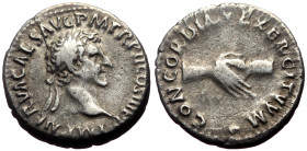 Nerva (96-98) AR Denarius (Silver, 18mm, 3.00g) Rome, 96. 
Obv: IMP NERVA CAES AVG P M TR P COS II P P, Laureate head of Nerva to right. 
Rev: CONCORD...