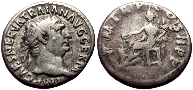 Trajan (98-117) AR Denarius (Silver, 3.13g, 18mm) Rome, 98-99. 
Obv: IMP CAES NE...