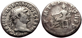 Trajan (98-117) AR Denarius (Silver, 3.13g, 18mm) Rome, 98-99. 
Obv: IMP CAES NERVA TRAIAN AVG GERM, laureate head right 
Rev: P M TR P COS III P P, C...