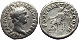 Trajan (98-117) AR Denarius (Silver, 3.23g, 19mm) Rome, 98-99 
Obv: IMP CAES NERVA TRAIAN AVG GERM, Laureate head r. 
Rev: P M TR P COS II P P, Victor...