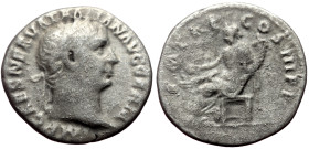 Trajan (98-117) AR Denarius (Silver, 2.81g, 17mm) Rome, 100 
Obv: IMP CAES NERVA TRAIAN AVG GERM, laureate bust right
Rev: P M TR P COS III P P, Conco...