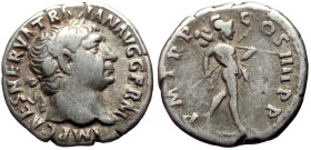 Trajan (98-117) AR Denarius (Silver, 3.36g, 18mm) Rome, 101-102. 
Obv: IMP CAES NERVA TRAIAN AVG GERM, laureate bust right 
Rev: P M TR P COS IIII P P...