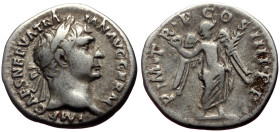 Trajan (98-117) AR Denarius (Silver, 3.13g, 18mm) Rome, 102. 
Obv: IMP CAES NERVA TRAIAN AVG GERM Laureate head of Trajan to right. 
Rev: P M TR P COS...