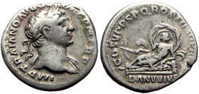 Trajan (98-117) AR Denarius (Silver, 3.32g, 18mm ) Rome, 107-108. 
Obv: IMP TRAIANO AVG GER DAC P M TR P, Laureate head of Trajan to right, with sligh...
