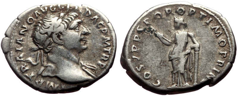 Trajan (98-117) AR Denarius (Silver, 3.09g, 19mm) Rome, 107-111. 
Obv: IMP TRAIA...
