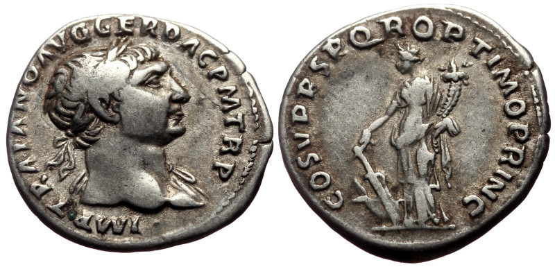 Trajan (98-117) AR Denarius (Silver, 3.06g, 19mm) Rome, 107-108. 
Obv: IMP TRAIA...