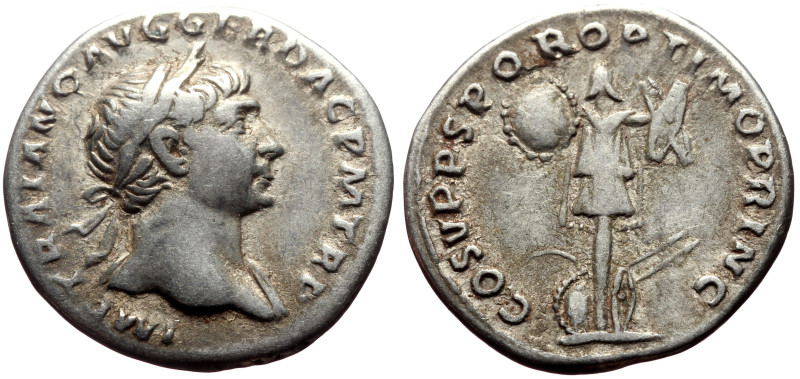 Trajan (98-117) AR Denarius (Silver, 3.06g, 19mm) Rome, 107-108. 
Obv: IMP TRAIA...