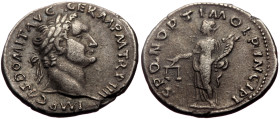 Pseudo imperial coinage, Times of Trajan (98-117) or later AR Hybrid Denarius (Silver, 3.24g, 19mm)
Obv: IMP CAES DOMIT AVG GERM P M TR P IIII, laure...
