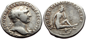 Trajan (98-117) AR Denarius (Silver, 3.36g, 19mm) Rome, 103-111. 
Obv: IMP TRAIANO AVG GER DAC P M TR P COS V P P, laureate bust right, aegis on far s...