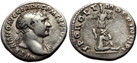 Trajan (98-117) AR Denarius (Silver, 3.28g, 18mm) Rome, 103-107. 
Obv: IMP TRAIANO AVG GER DAC P M TR P COS V P P, laureate head right,with slight dra...