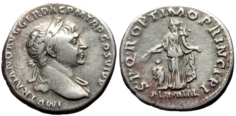 Trajan (98-117) AR Denarius (Silver, 3.09g, 18mm) Rome, 112-114. 
Obv: IMP TRAIA...