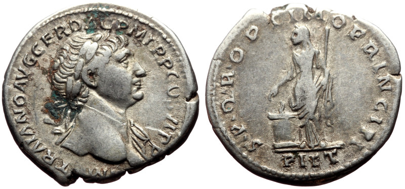Trajan (98-117) AR Denarius (Silver, 3.17g, 19mm) Rome, 112-114
Obv: IMP TRAIANO...