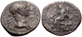 Trajan (98-117) AR Denarius (Silver, 2.87g, 18mm) 
Obv: IMP CAES NER TRAIAN OPTIM AVG GERM DAC, Laureate, draped and cuirassed bust. r. 
Rev: PARTHICO...