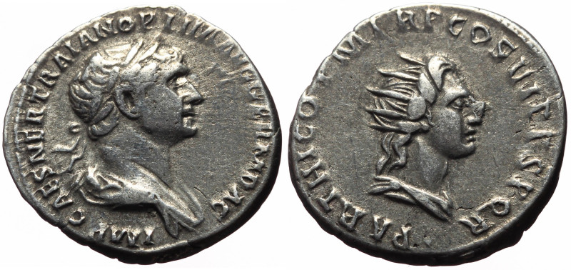 Trajan (98-117) AR Denarius (Silver, 3.45g, 18mm) Rome, 116-117. 
Obv: IMP CAES ...