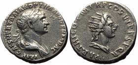 Trajan (98-117) AR Denarius (Silver, 3.45g, 18mm) Rome, 116-117. 
Obv: IMP CAES NER TRAIAN OPTIM AVG GERM DAC, laureate and draped bust right 
Rev: PA...