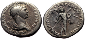 Trajan (98-117) AR Denarius (Silver, 3.05g, 19mm) Rome, 116-117. 
Obv: IMP CAES NER TRAIAN OPTIM AVG GERM DAC, laureate and draped bust to right 
Rev:...
