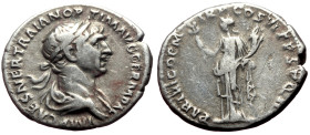 Trajan (98-117) AR Denarius (Silver, 3.38g, 19mm) Rome. 
Obv: IMP CAES NER TRAIAN OPTIM AVG GERM DAC, Laureate and draped bust right. 
Rev: PARTHICO P...