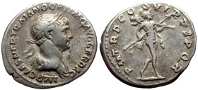 Trajan (98-117) AR Denarius (Silver, 3.17g, 19mm) Rome, 114-117. 
Obv: IMP CAES NER TRAIANO OPTIMO AVG GER DAC, laureate and draped bust to right 
Rev...