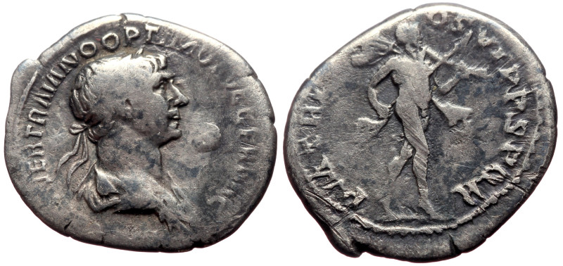 Trajan (98-117) AR Denarius (Silver, 2.80g, 20mm) Rome, 114-117. 
Obv: IMP CAES ...