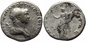 Trajan (98-117) AR Denarius (Silver, 3.11g, 19mm) Rome, 114-117. 
Obv: IMP CAES NER TRAIANO OPTIMO AVG GER DAC, laureate, cuirassed, draped bust of Tr...