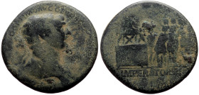 Trajan (98-117) AE Sestertius (Bronze, 20.55g, 33mm) Rome, 114-116, 
Obv: IMP CAES NER TRAIANO OPTIMO AVG GER DAC P M TR P COS VI P P, Laureate and dr...