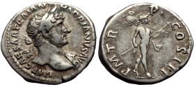 Hadrian (117-138) AR Denarius (Silver, 3.37g, 18mm) Rome, 119-122. 
Obv: IMP CAESAR TRAIAN HADRIANVS AVG, laureate bust right, with drapery over far s...